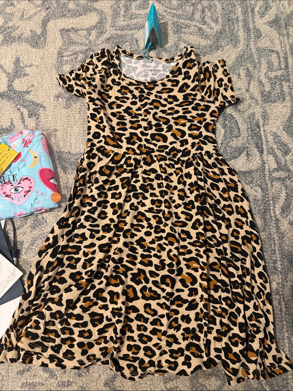Posh Peanut Leopard Print Short Sleeve Dress - Tan/Black